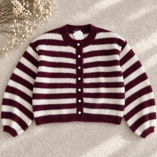 Gilet à rayures bordeaux et crème, doux et ultra tendance Sol Seule- MA Company