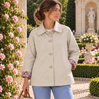 Veste Trench Rose-Kaki-Beige Fleuri 100% Coton