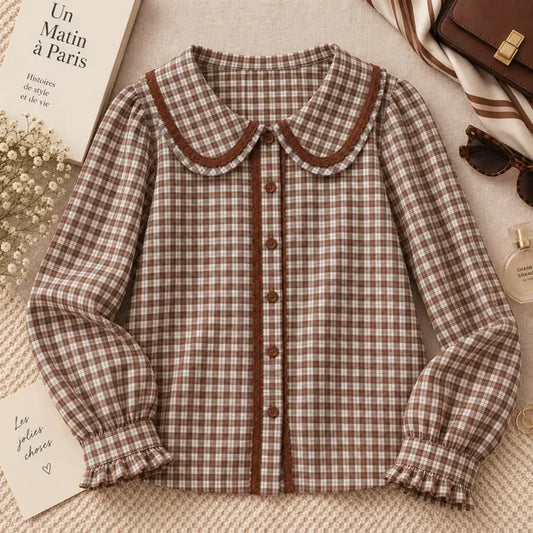 Blouse à Carreaux 100% Coton Marron Sol- MA Company