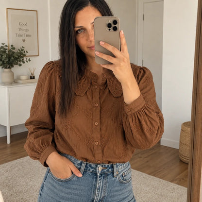 Blouse Chocolat 100% Coton  Porté- MA Company