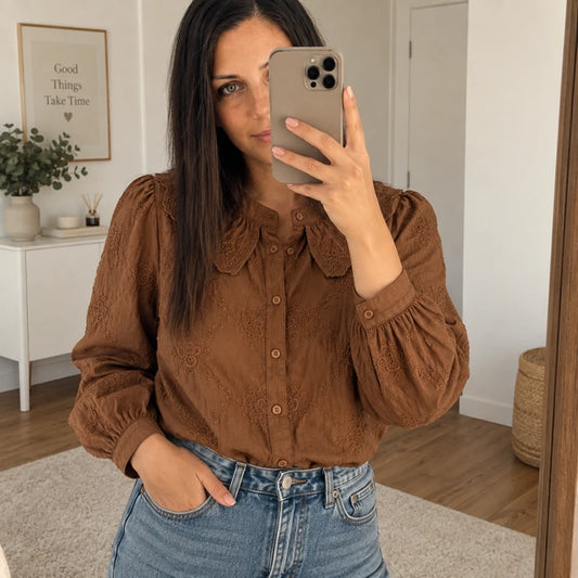 Blouse Chocolat 100% Coton  Porté- MA Company