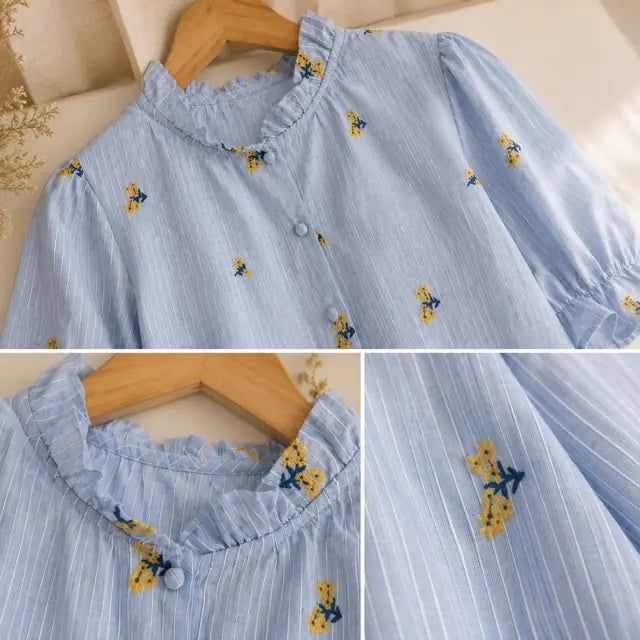 Blouse Coton Douce Fleurs Brodés Détail- MA Company