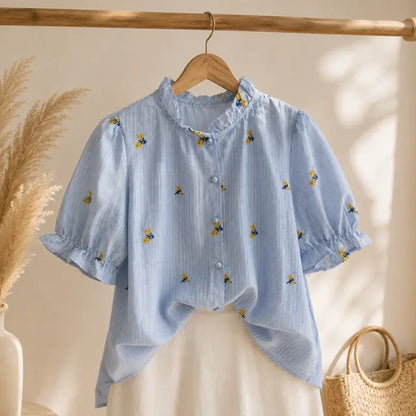 Blouse Coton Douce Fleurs Brodés Principal- MA Company