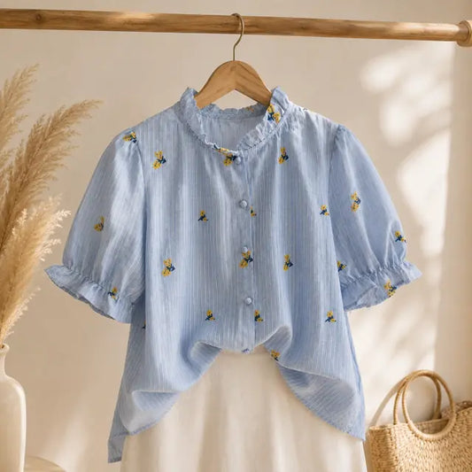 Blouse Coton Douce Fleurs Brodés Principal- MA Company