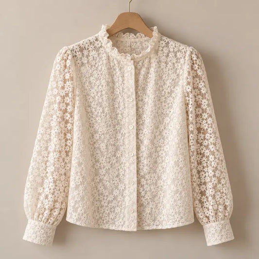  Blouse Crème Fleurs Brodées Dos Transparent Cintre- MA Company