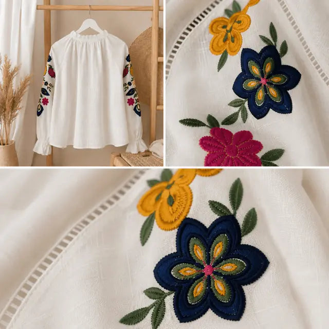 Blouse Fleuri Blanche Coton Brodé Détail- MA Company
