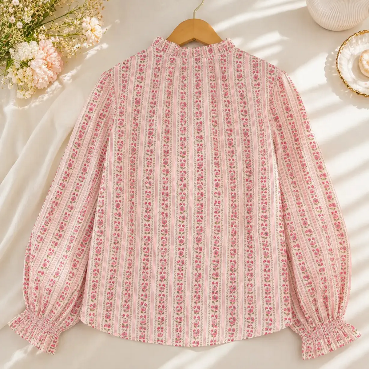 Blouse Rose Fleuri Coton Avant Arrière - MA Company