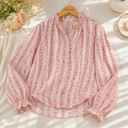 Blouse Rose Fleuri Coton Avant Plier - MA Company