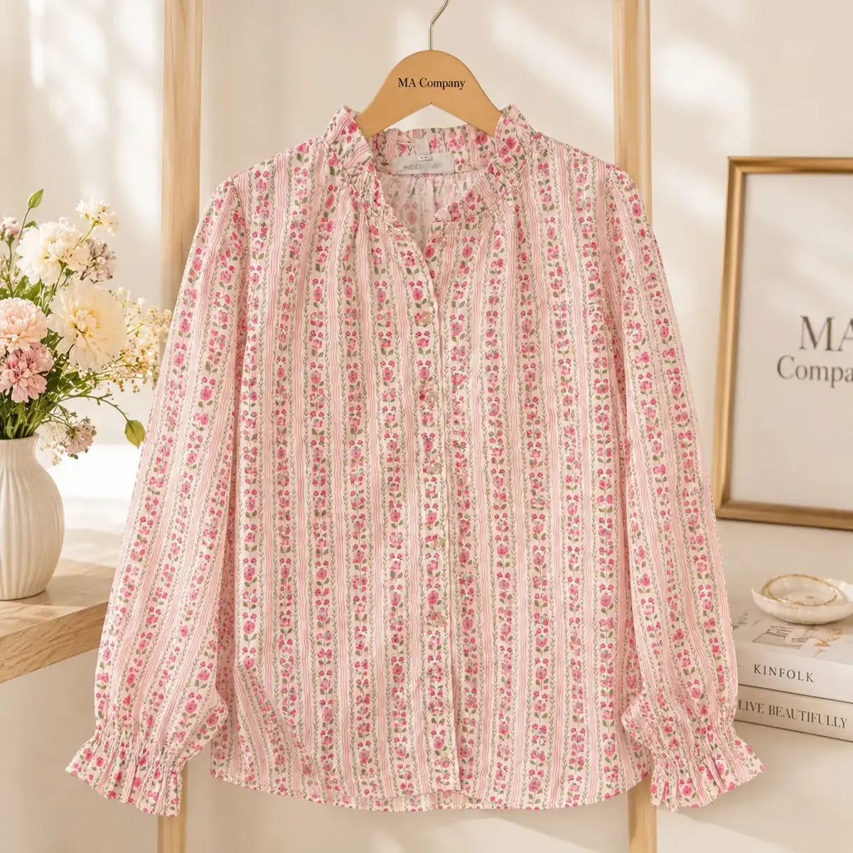Blouse Rose Fleuri Coton Principale - MA Company