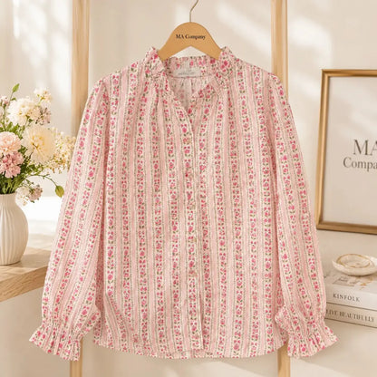 Blouse Rose Fleuri Coton Principale - MA Company