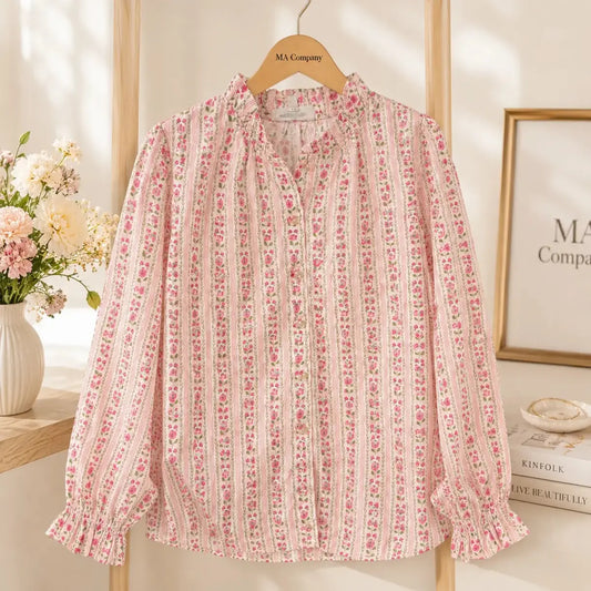 Blouse Rose Fleuri Coton Principale - MA Company