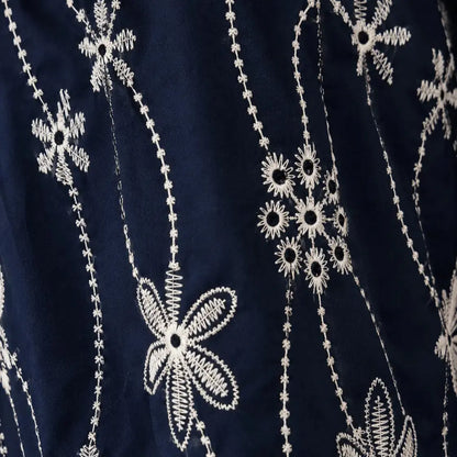 Chemise Bleu Marine Coton Fleuri Brodé - MA Company