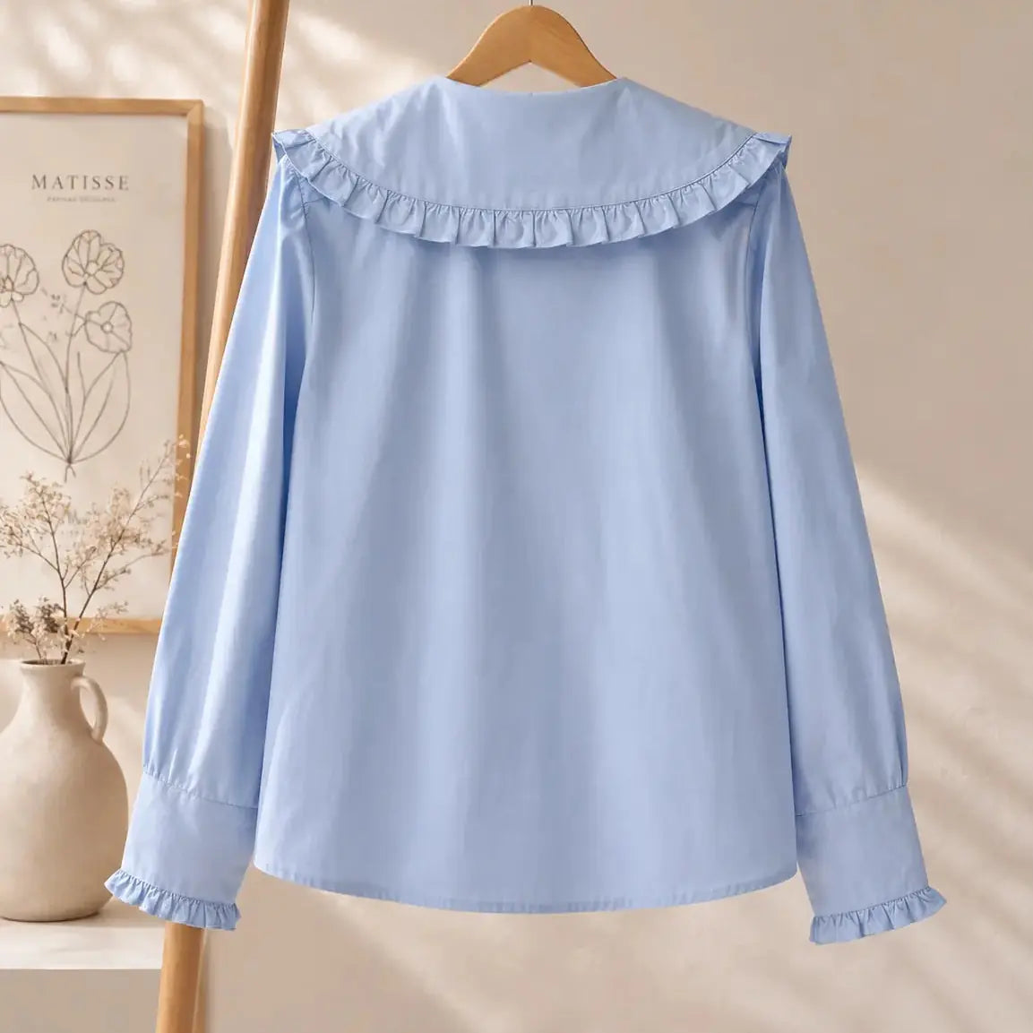 Chemise Coton Bleu Grand Col Légère Détail- MA Company