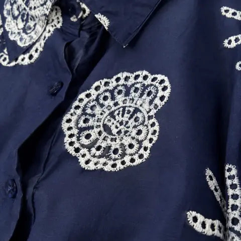 Chemise Marine Fleuri Coton Légère Détail - MA Company