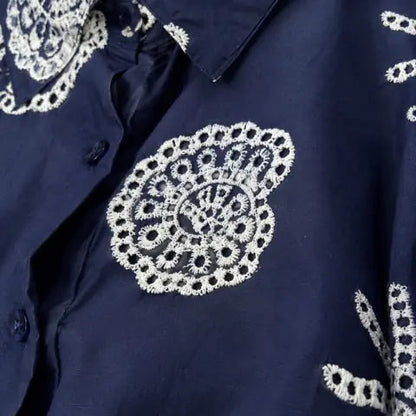 Chemise Marine Fleuri Coton Légère Détail - MA Company