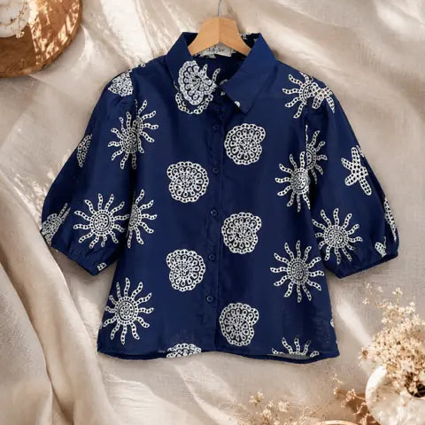 Chemise Marine Fleuri Coton Légère Principale - MA Company