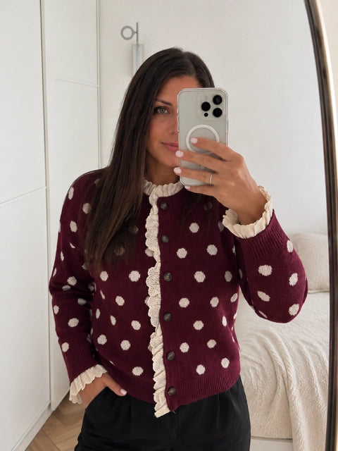 Gilet A Pois Col Volanté Coton Porté - MA Company