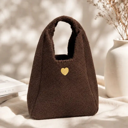 Petits Sac 3 Couleurs Cœur Doré Brodé Marron Principal- MA Company