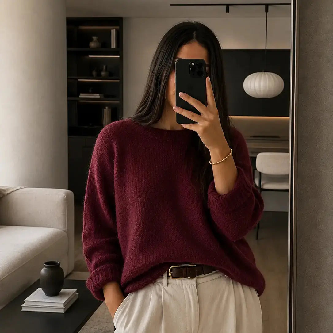 Pull Bordeaux Ultra Doux Coupe Légèrement Oversize Porté- MA Company