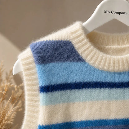 Pull sans Manches Avec Jolies Rayures Bleu Ecru Détail- MA Company