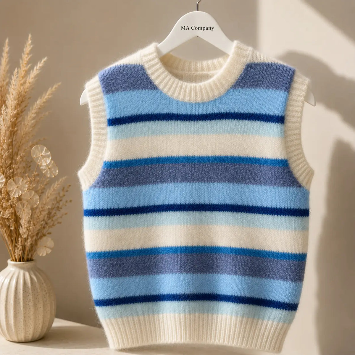Pull sans Manches Avec Jolies Rayures Bleu Ecru Principale - MA Company