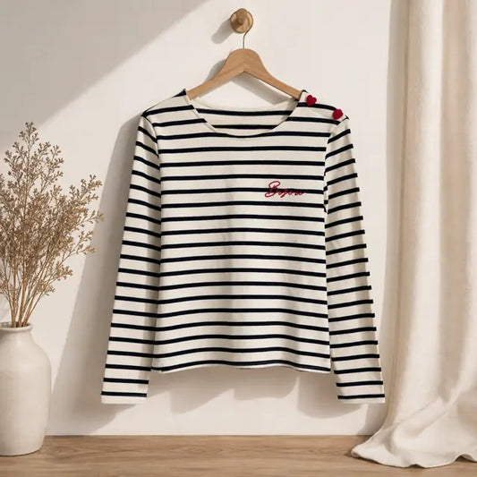 T-shirt à rayures bleu marine Bisou Brodé Principal- MA Company